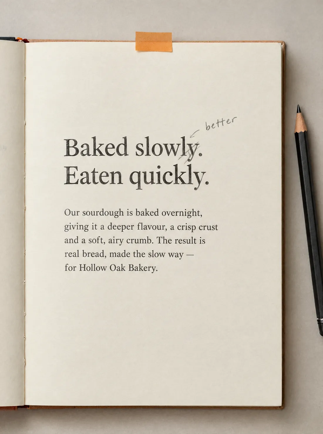 A headline proof with a pencil edit.